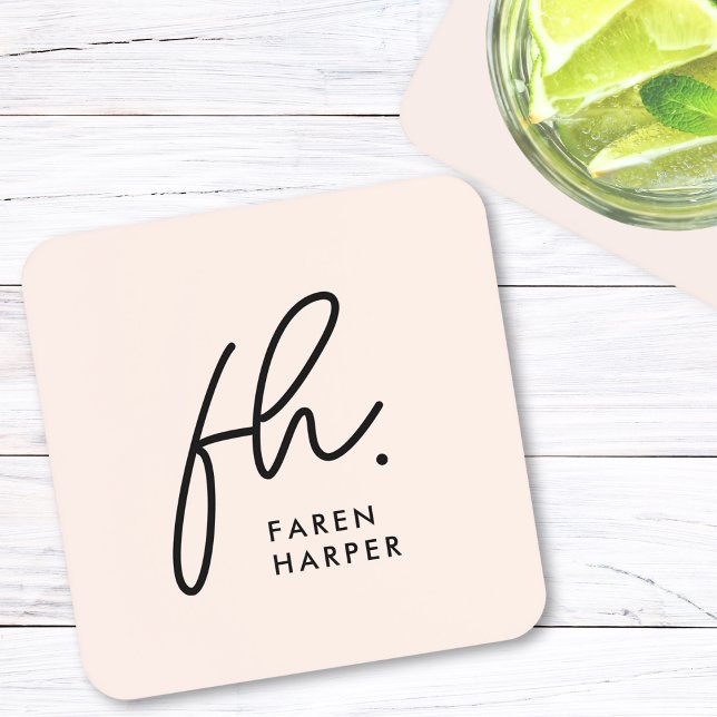 Monogram Modern Minimalistisches Script Blush Pink Getränkeuntersetzer (Von Creator hochgeladen)