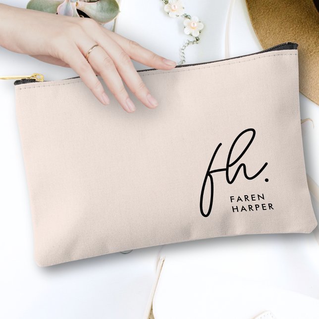 Monogram Modern Minimalistisches Script Blush Pink Zubehörtasche (Von Creator hochgeladen)