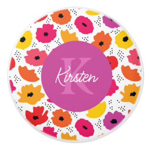 Monogram Modern Mohnblumen Blumenmuster Schriftzug Keramikknauf