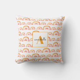 Monogram Modern Orange Watercolor Rainbow Kissen