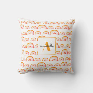 Monogram Modern Orange Watercolor Rainbow Kissen