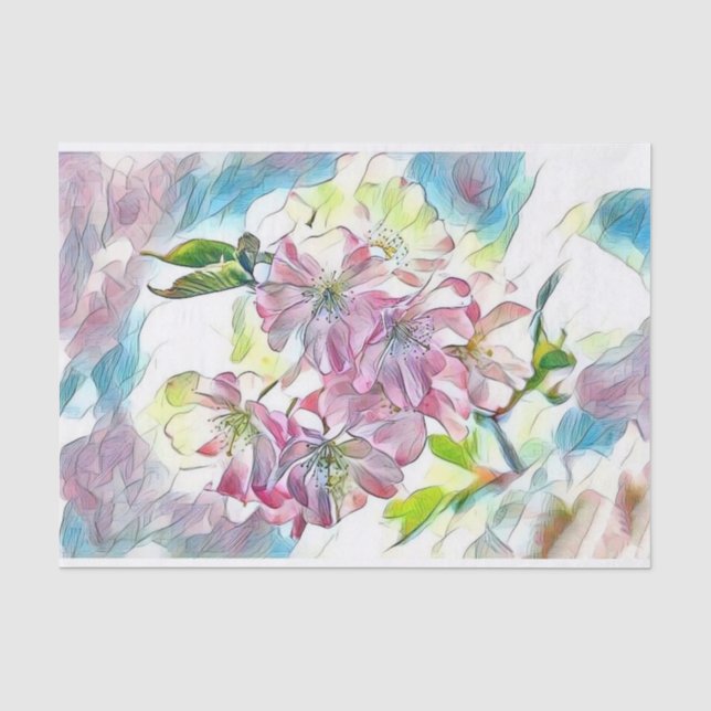 Monogram Modern Pink Cherry Blossom Wasserfarbe Seidenpapier (Vorderseite)