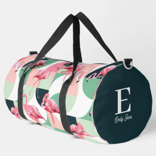Monogram Modern Pink Flamingo Geometric Girlaname Duffle Bag