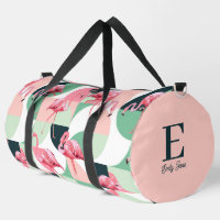 Monogram Modern Pink Flamingo Geometric Girlaname