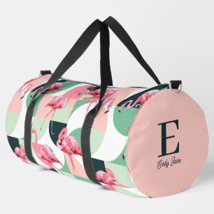 Monogram Modern Pink Flamingo Geometric Girlaname Duffle Bag