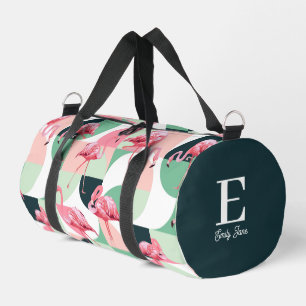 Monogram Modern Pink Flamingo Geometric Girlaname Duffle Bag