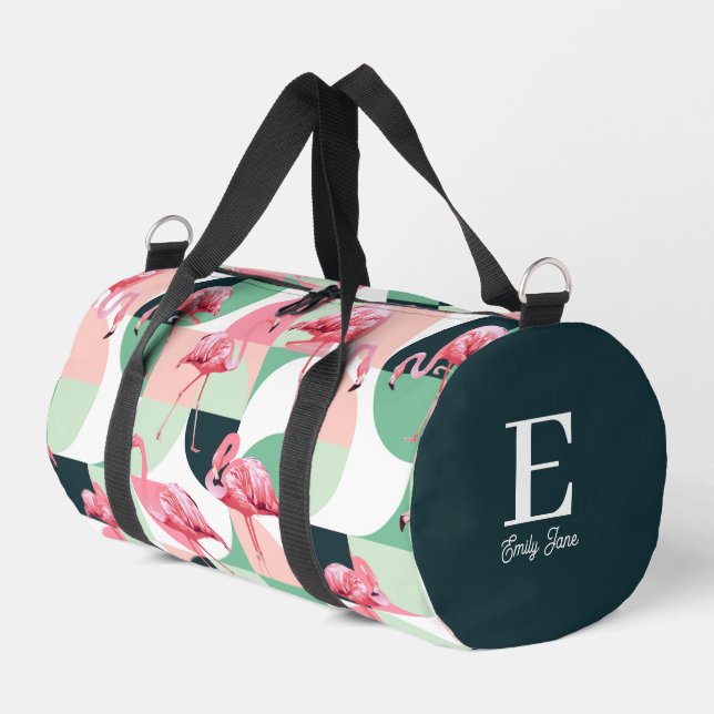 Monogram Modern Pink Flamingo Geometric Girlaname Duffle Bag (Linke Seite)