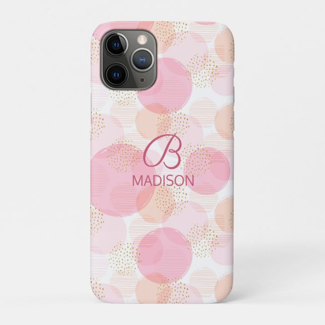 Monogram Modern Pink Girl Glitzer Personalisiert Case-Mate iPhone Hülle (Rückseite)