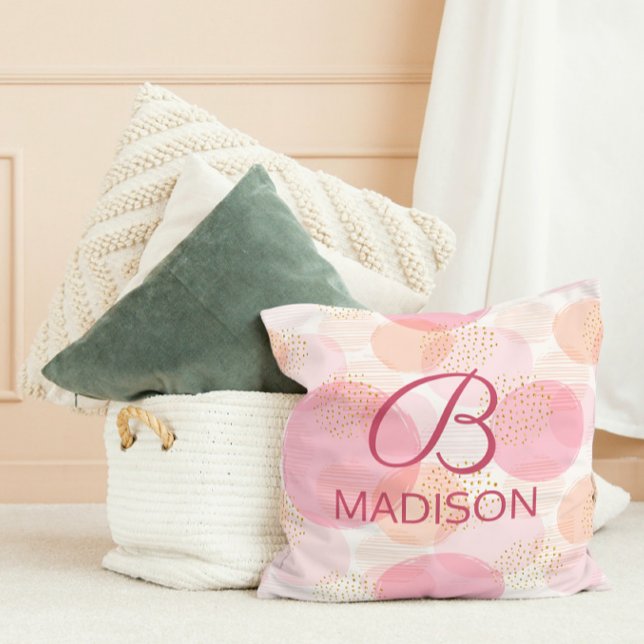 Monogram Modern Pink Girl Glitzer Personalisiert Kissen (Von Creator hochgeladen)