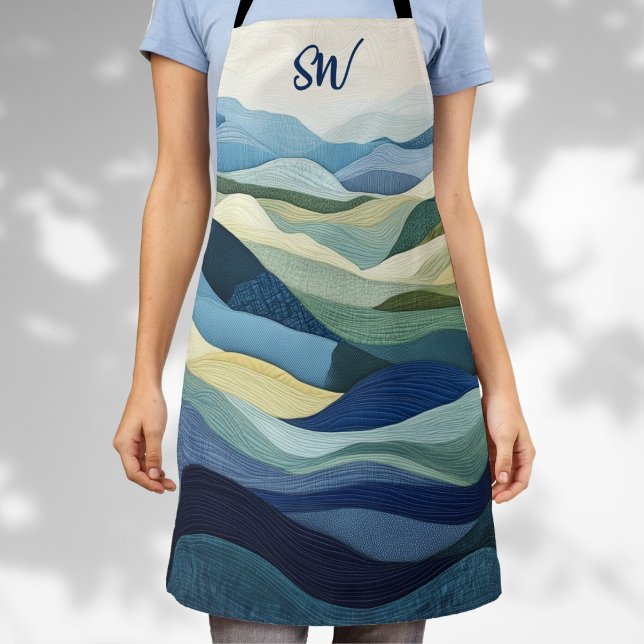 Monogram Modern Quilt Landscape Blue Schürze (Von Creator hochgeladen)