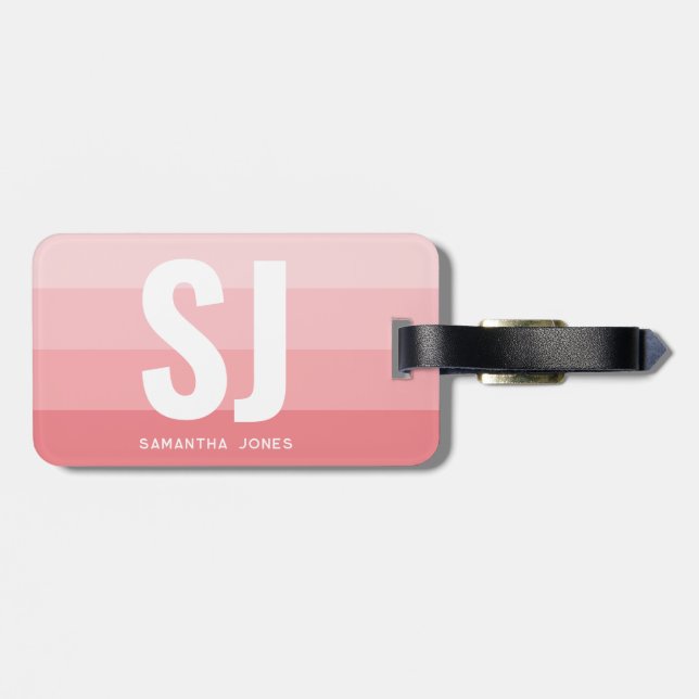 Monogram Modern Rainbow Blush Pink Stripe Initiale Gepäckanhänger (Rückseite horizontal)
