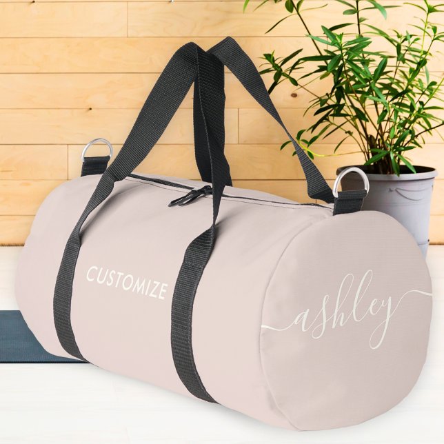 Monogram Modern Rose Pink Ivory Script Kalligraphi Duffle Bag (Von Creator hochgeladen)