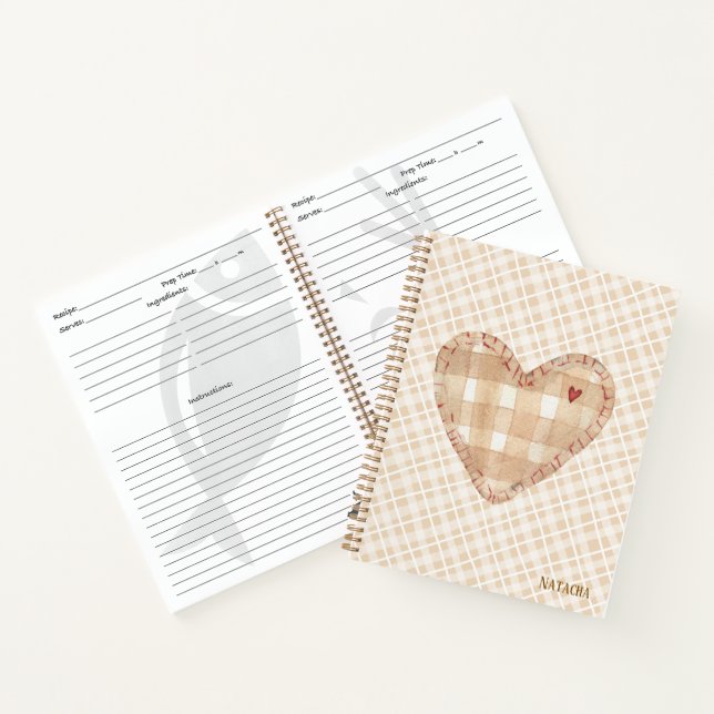 Monogram modern rustic tartan Kitchen Brown Notizbuch (Innenseite)