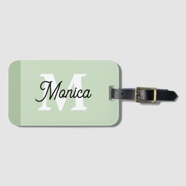 Monogram Modern Sage Green Simple Individuelle Nam Gepäckanhänger (Vorderseite (Horizontal))