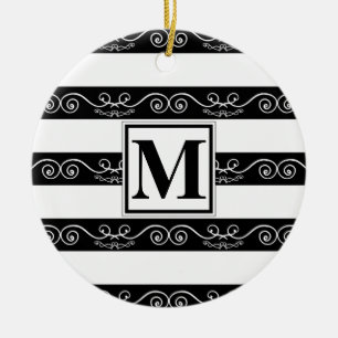 Monogram, modern Schwarz-weiß gestreift Keramik Ornament