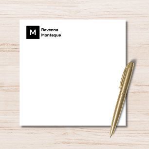 Monogram Modern Schwarzes personalisiertes Skript Mitteilungskarte