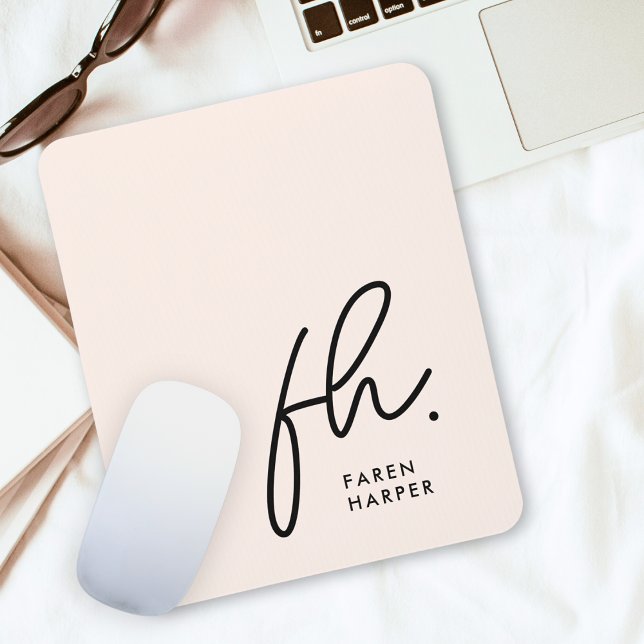 Monogram Modern Script Blush Pink Initialen Mousepad (Von Creator hochgeladen)