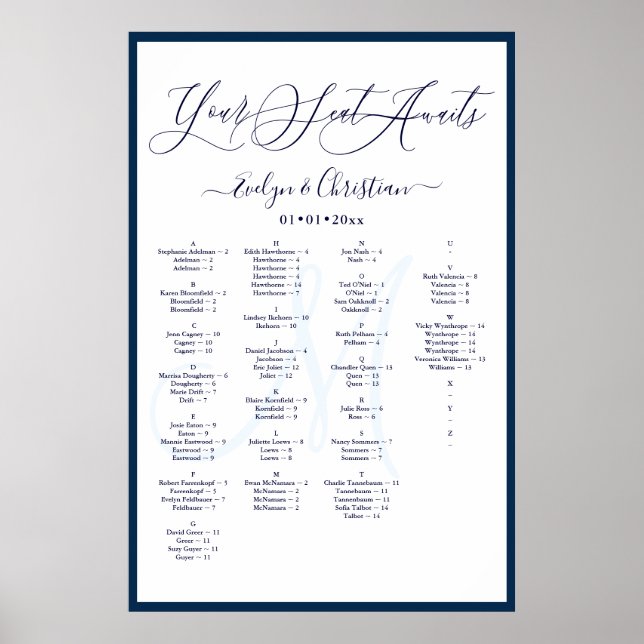 Monogram Modern Script DIY Farbtabelle Poster (Vorne)