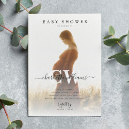 Monogram Modern Script Foto Baby Shooter Einladung
