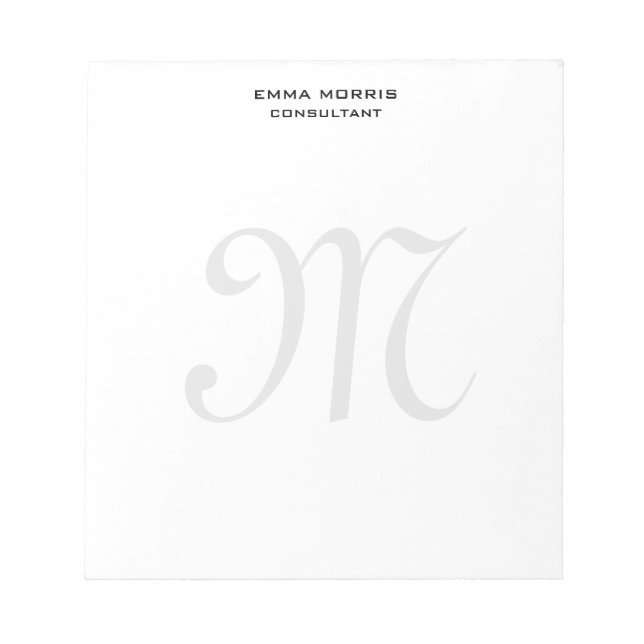Monogram Modern Simple Minimalist Plain Notizblock (Vorderseite)