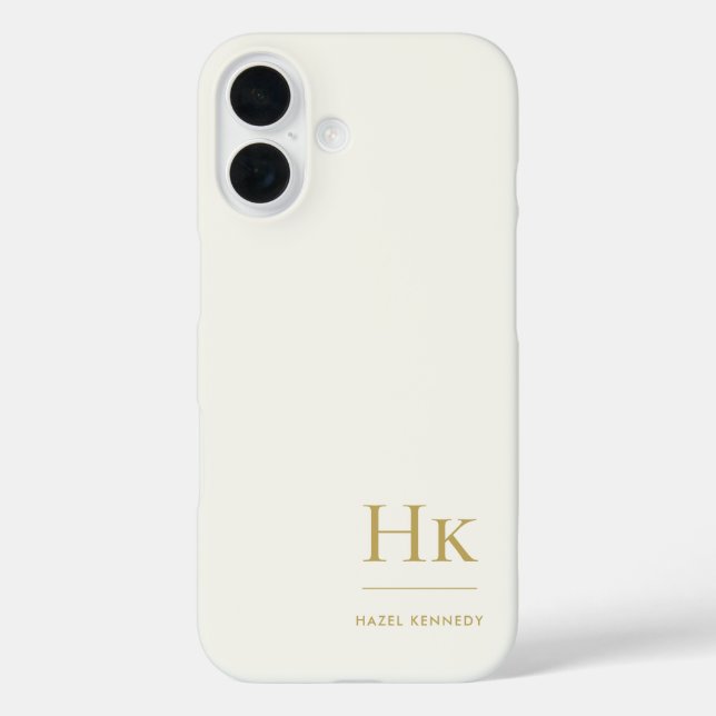 Monogram Modern Simple Monogrammed Ivory Gold iPhone 16 Hülle (Rückseite)