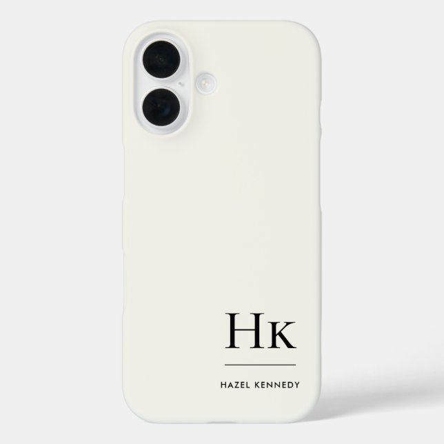 Monogram Modern Simple Monogrammed Ivory White iPhone 16 Hülle (Rückseite)