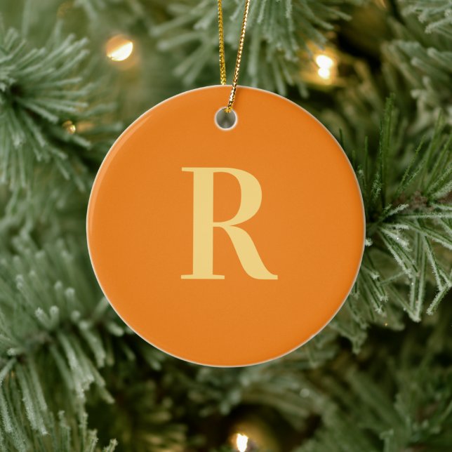 Monogram Modern Simple Orange Keramik Ornament (Baum)