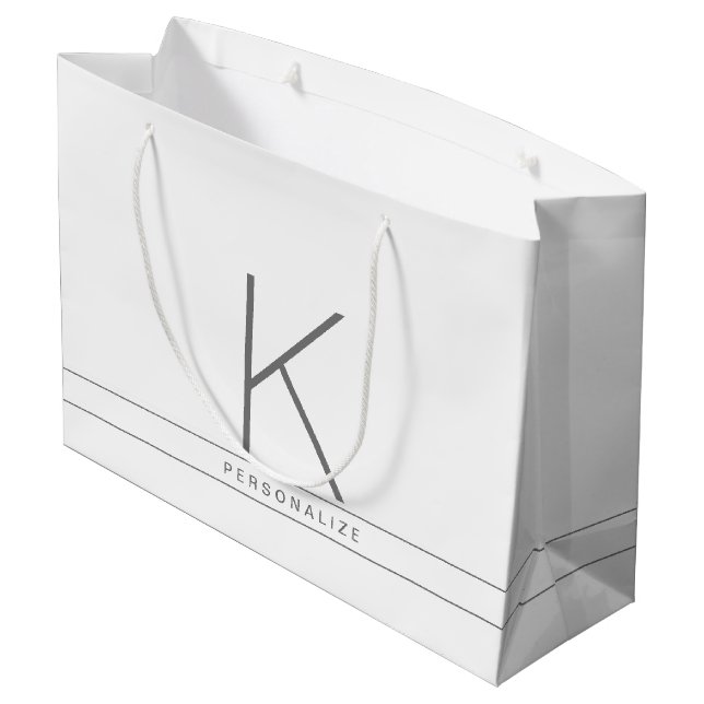 Monogram Modern Simple White Name Strip Große Geschenktüte (Rückseite Schrägansicht)