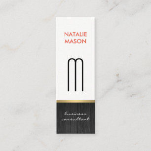 Monogram Modern Sleek Wood Gold Trimm Mini Visitenkarte
