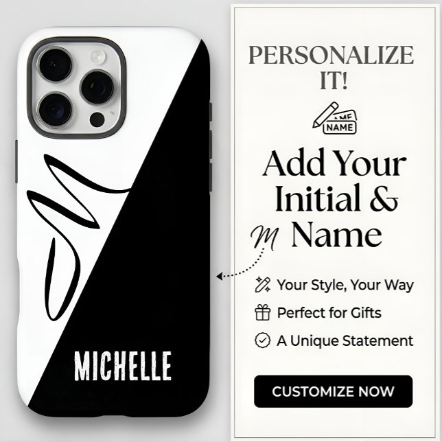 Monogram Modern Split Schwarz & Weiß Benutzername iPhone 16 Pro Max Hülle (Von Creator hochgeladen)