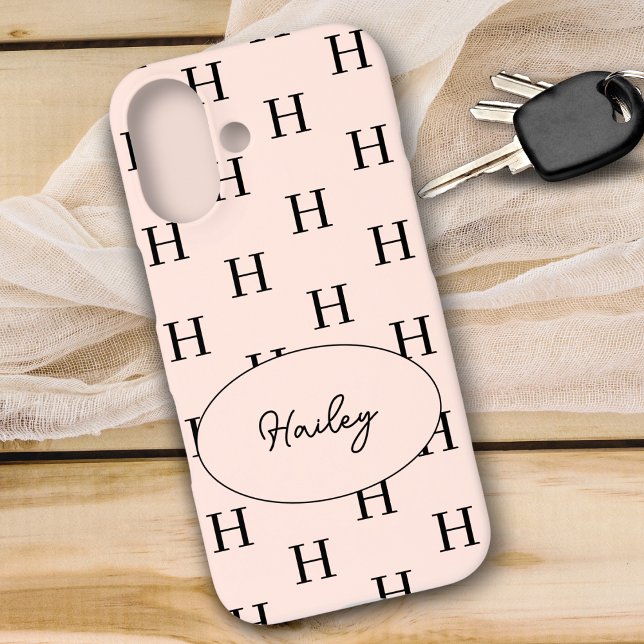 Monogram Modern Stylish Blush Pink Pattern iPhone 16 Hülle (Von Creator hochgeladen)