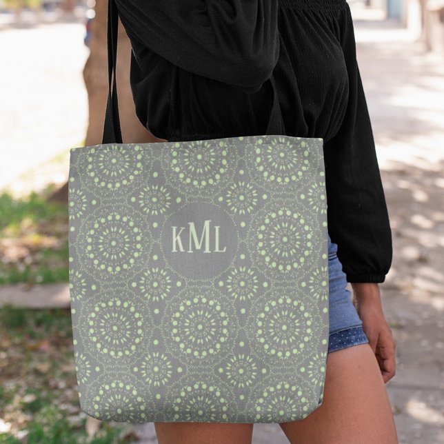 Monogram Modern Stylish Green and Gray Tasche (Von Creator hochgeladen)