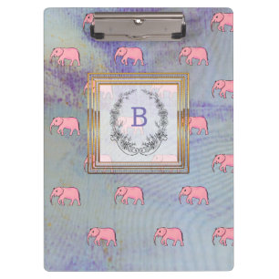 Monogram Modern Stylish Patterns Elephants Blue Klemmbrett