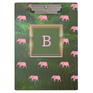 Monogram Modern Stylish Patterns Elephants Green Klemmbrett