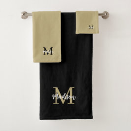 Monogram Modern Tan Sand und Black Badhandtuch Set
