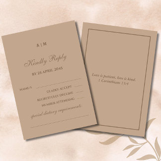 Monogram Modern Taupe Christian Wedding RSVP Card  Karte