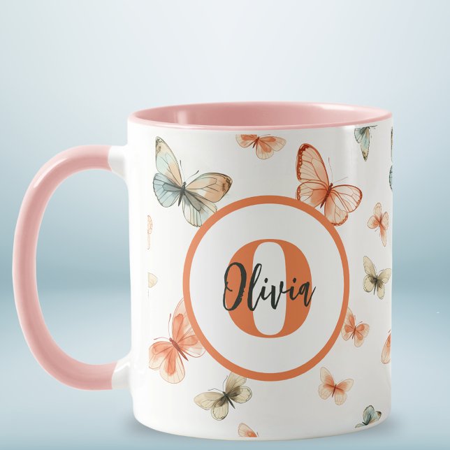 Monogram Modern Watercolor Butterfells Tasse (Von Creator hochgeladen)