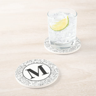 Monogram Modern White Terrazzo Getränkeuntersetzer