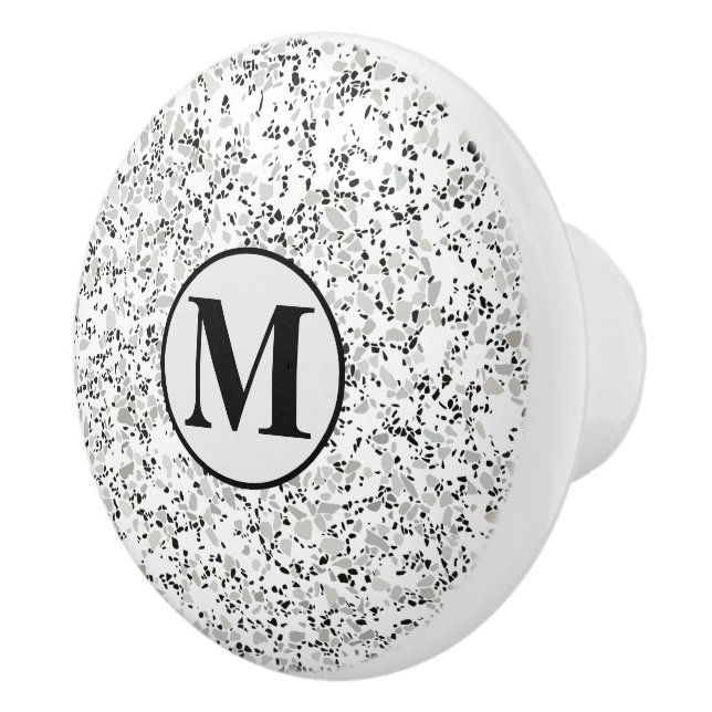 Monogram Modern White Terrazzo Keramikknauf (Rechts)