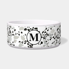 Monogram Modern White Terrazzo Pet Napf