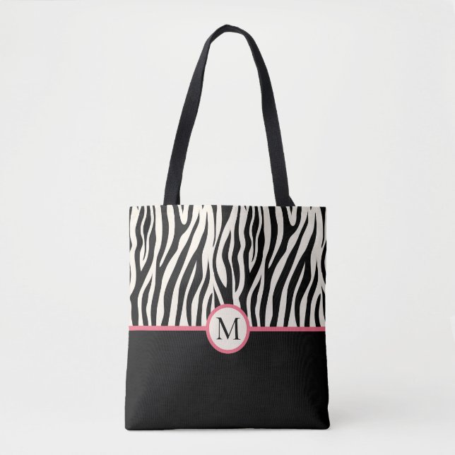 Monogram Modern Zebra Print Safari Tiermuster Tasche (Vorderseite)