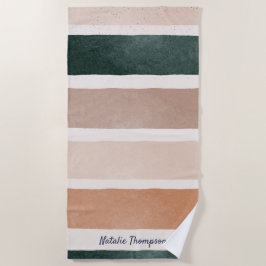Monogram, moderne Drehschrift Earthy strips Sommer Strandtuch