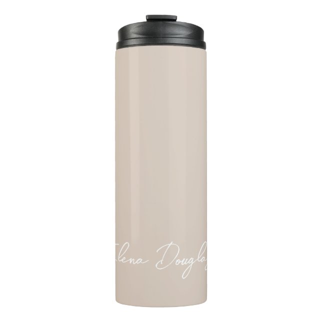 Monogram Moderne handgeschriebene Minimal Taupe Be Thermosbecher (Vorderseite)