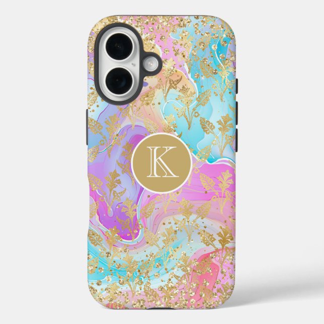 Monogram Moderner Abstrakter Glitzer Personalisier iPhone 16 Hülle (Rückseite)