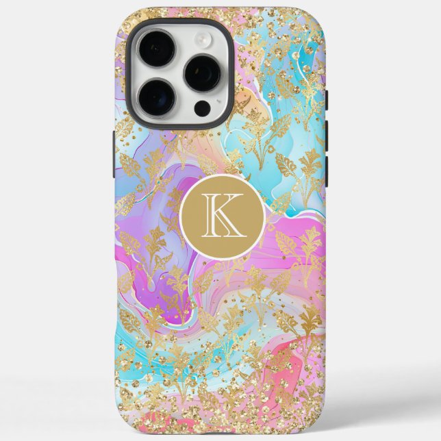 Monogram Moderner Abstrakter Glitzer Personalisier iPhone 16 Pro Max Hülle (Rückseite)