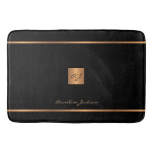 Monogram, moderner Glitzer, schwarz und gold Badematte