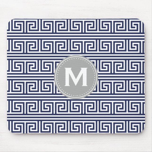 Monogram Modernes dunkelblaues griechisches Schlüs Mousepad (Vorne)
