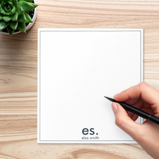 Monogram Modernes Elegantes Minimal Blau und Weiß Notizblock (Von Creator hochgeladen)