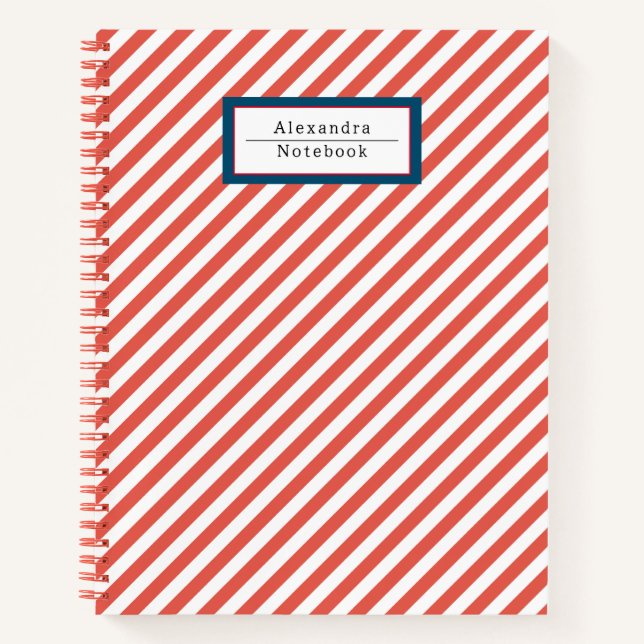 Monogram Modernes, farbenfroh gestreiftes Muster Notizbuch (Vorderseite)