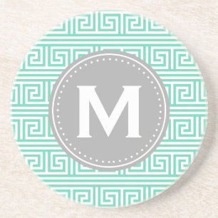 Monogram Modernes Minze Griechisches Schlüsselmust Getränkeuntersetzer